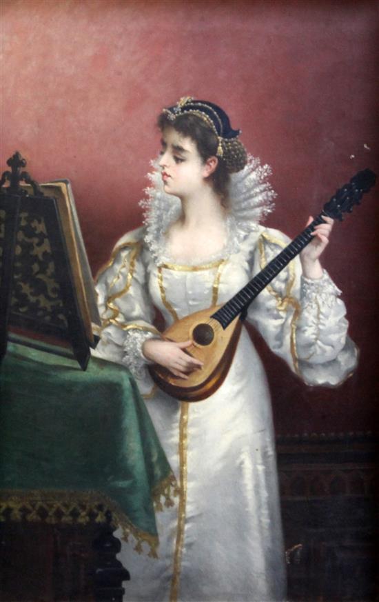 Emile Gambogi Lady playing a mandolin, 26 x 17in.